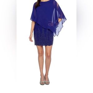 DJ-JAZ cocktail dress in NAVY BLUE size 4 beaded scalloped edge cocktail dress